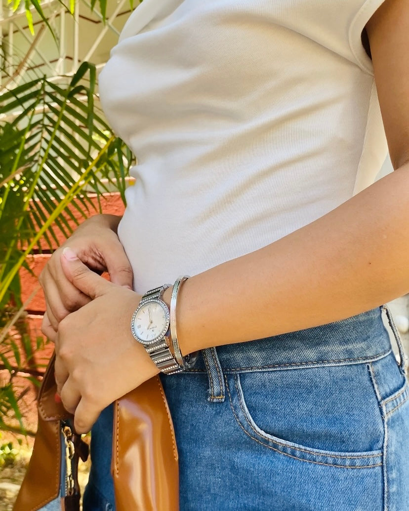 ORBIT SILVER-WHITE & ZIGZAG BRACELET SILVER COMBO | WOMEN