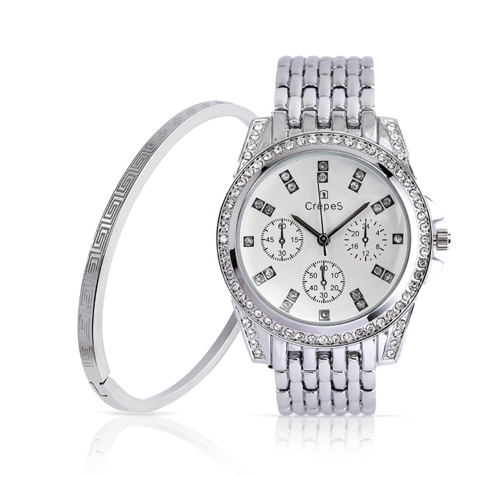 MAGNA STONE SILVER-WHITE & VERCE BRACELET SILVER COMBO | WOMEN