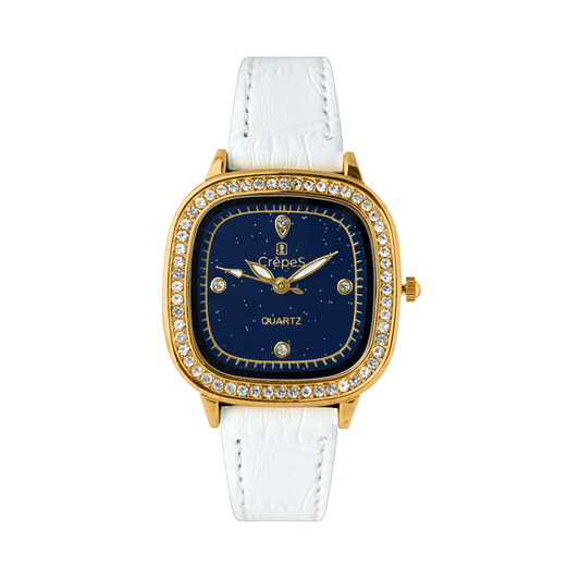 OPAL STONE PU LEATHER STRAP WATCH | WOMEN