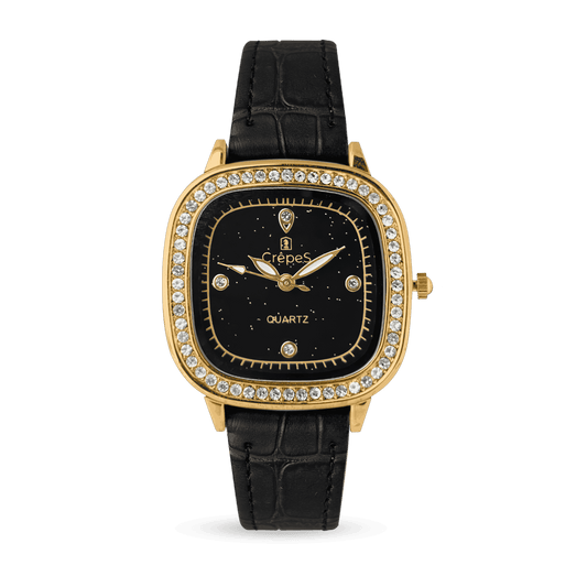 OPAL STONE PU LEATHER STRAP WATCH | WOMEN