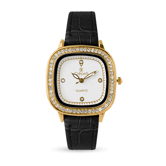 OPAL STONE PU LEATHER STRAP WATCH | WOMEN