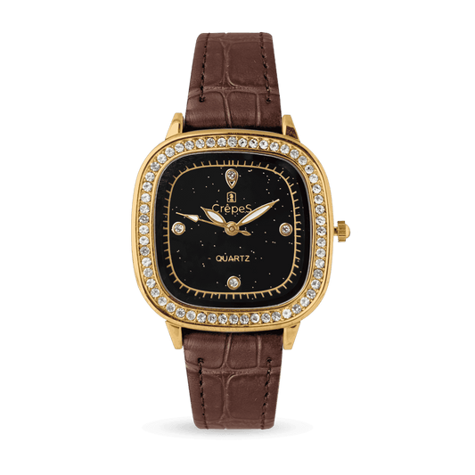 OPAL STONE PU LEATHER STRAP WATCH | WOMEN
