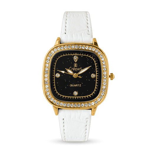 OPAL STONE PU LEATHER STRAP WATCH | WOMEN