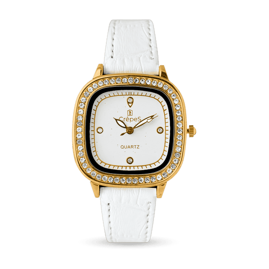 OPAL STONE PU LEATHER STRAP WATCH | WOMEN