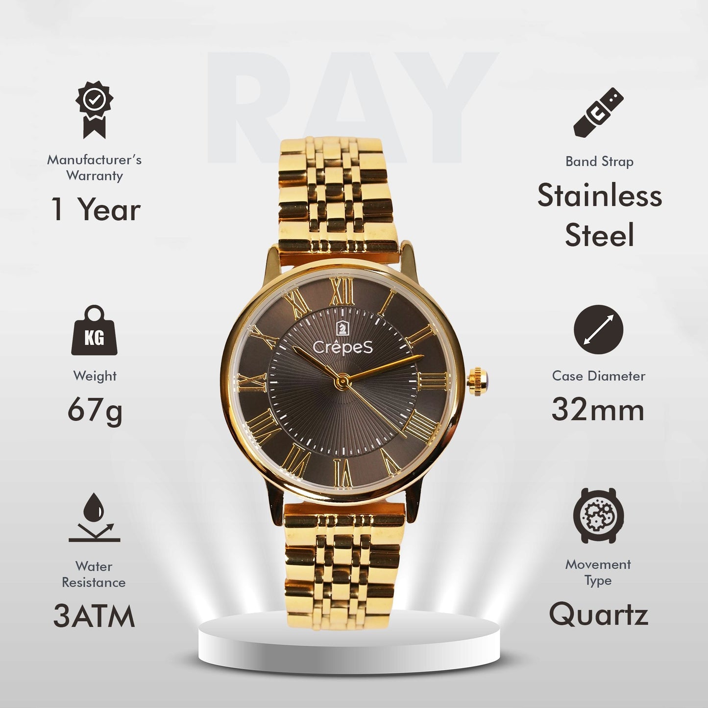 RAY ROMAN GOLD STAINLESS STEEL | WOMEN