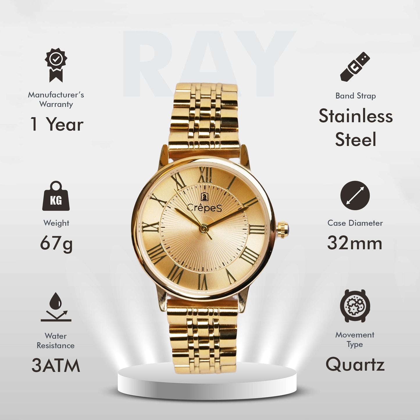 RAY ROMAN GOLD STAINLESS STEEL | WOMEN