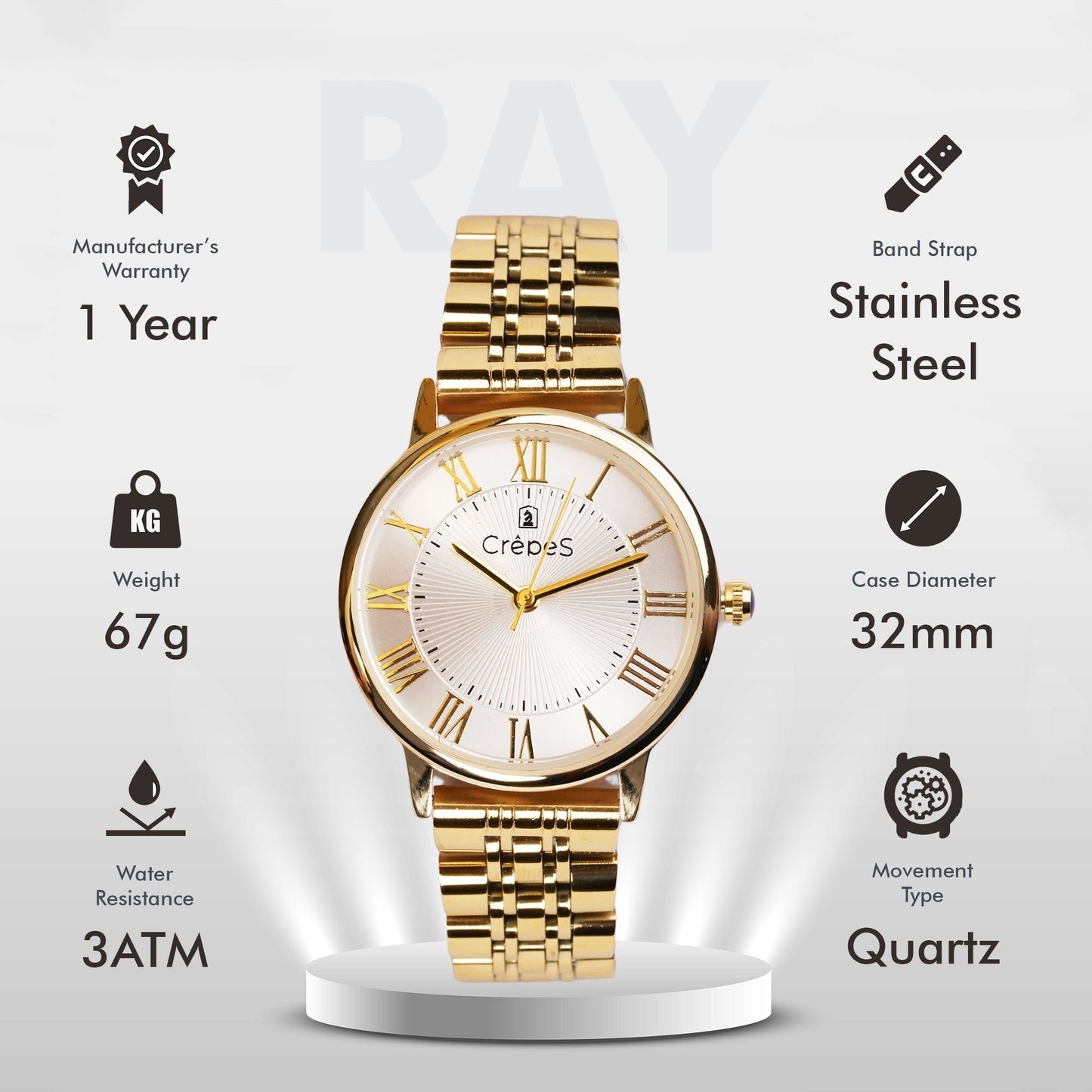 RAY ROMAN GOLD STAINLESS STEEL | WOMEN