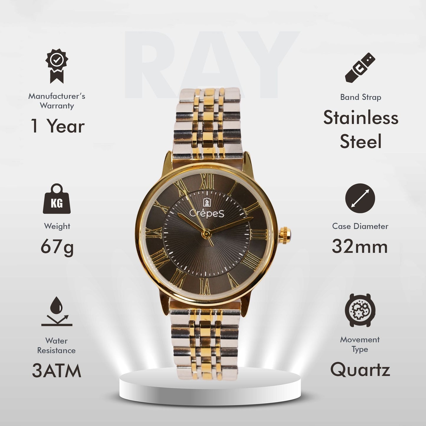 RAY ROMAN DUO TONE-GOLD STAINLESS STEEL | WOMEN