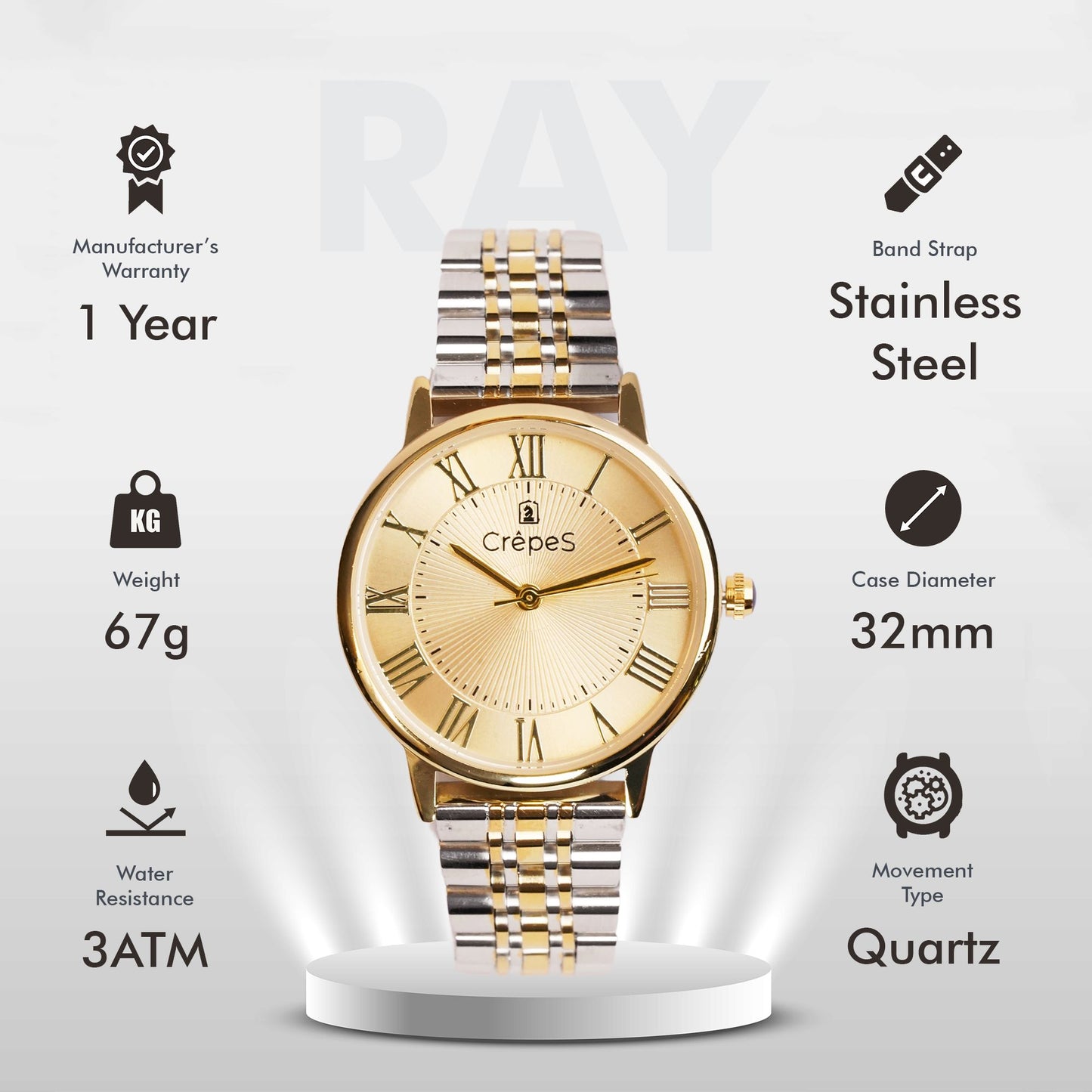 RAY ROMAN DUO TONE-GOLD STAINLESS STEEL | WOMEN