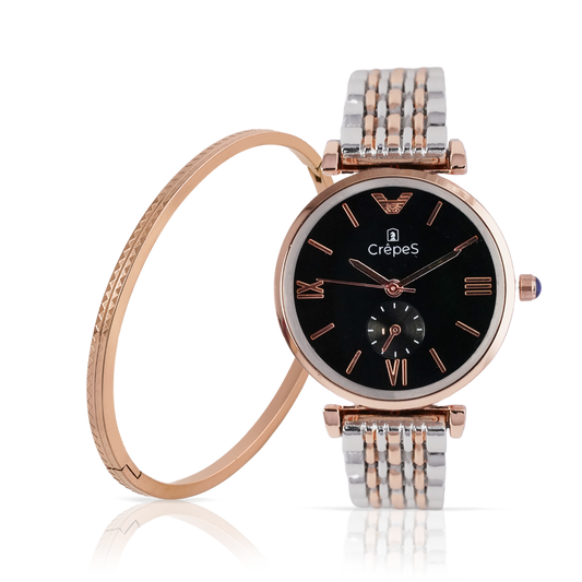 AMARA DUO TONE BLACK & ZIGZAG BRACELET ROSE-GOLD COMBO | WOMEN