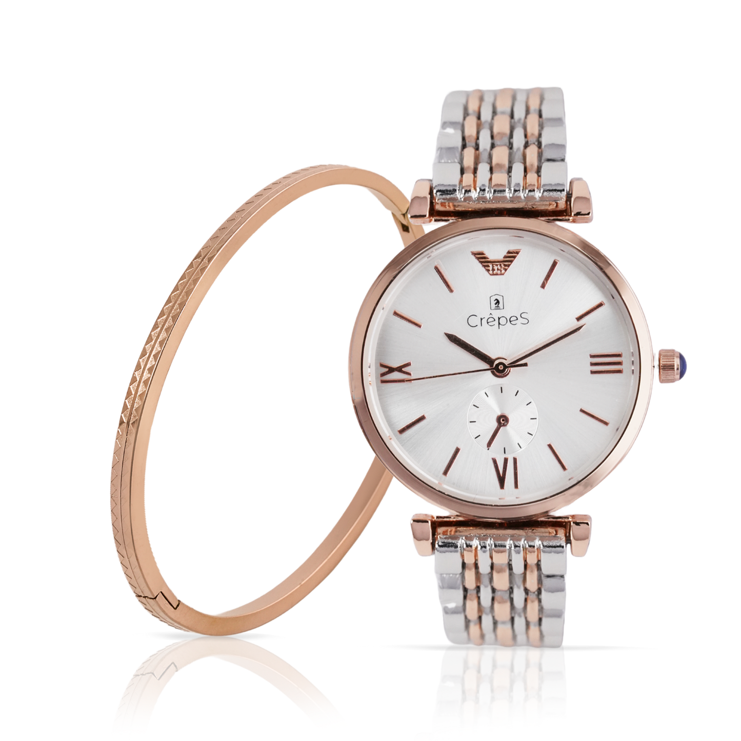 AMARA DUO TONE WHITE & ZIGZAG BRACELET ROSE-GOLD COMBO | WOMEN