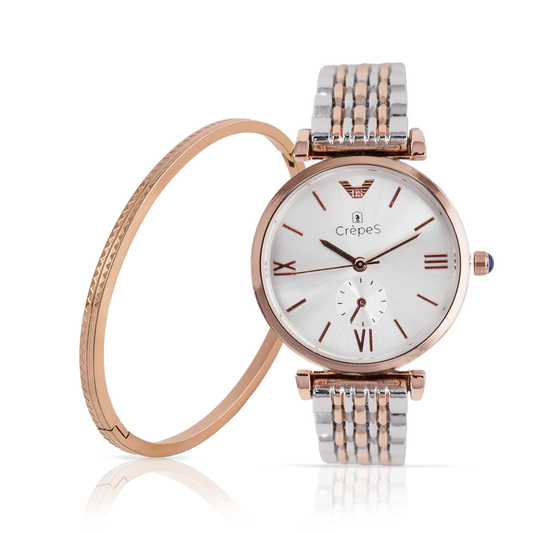 AMARA DUO TONE WHITE & ZIGZAG BRACELET ROSE-GOLD COMBO | WOMEN