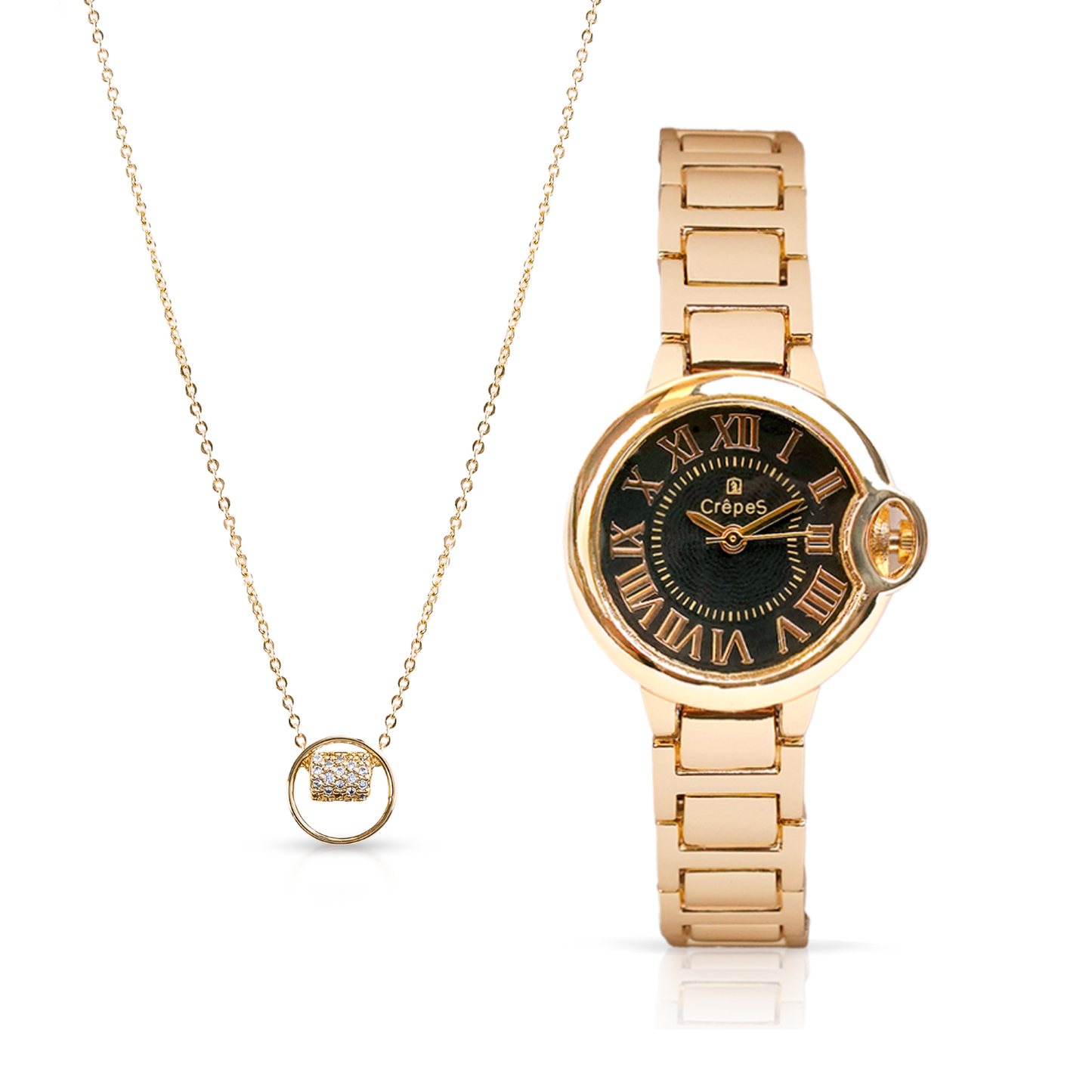 CLASSIC GOLD-BLACK & CIRCLE RING NECKLACE GOLD COMBO | WOMEN