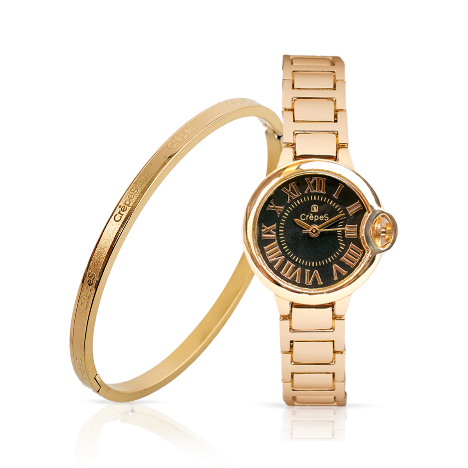 CLASSIC GOLD-BLACK & SIGNATURE BRACELET GOLD COMBO | WOMEN