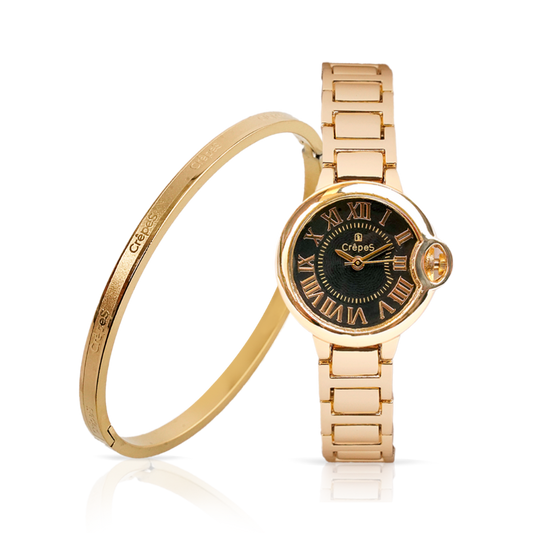 CLASSIC GOLD-BLACK & SIGNATURE BRACELET GOLD COMBO | WOMEN