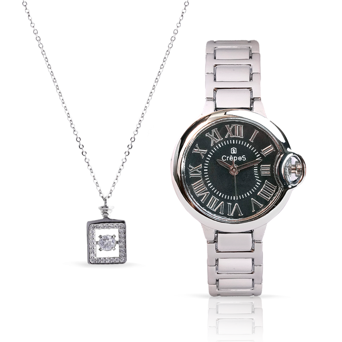 CLASSIC SILVER-BLACK & BOTTLE NECKLACE SILVER COMBO | WOMEN