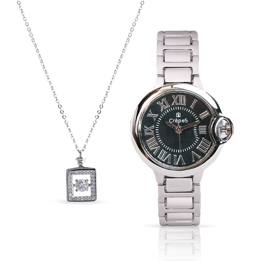 CLASSIC SILVER-BLACK & BOTTLE NECKLACE SILVER COMBO | WOMEN