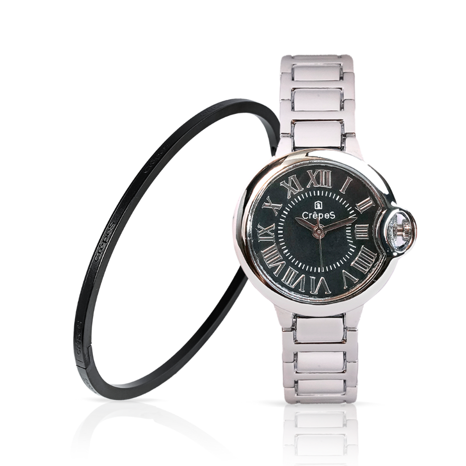 CLASSIC SILVER-BLACK & SIGNATURE BRACELET BLACK COMBO | WOMEN