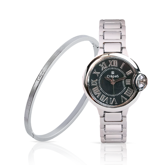 CLASSIC SILVER-BLACK & SIGNATURE BRACELET SILVER COMBO | WOMEN