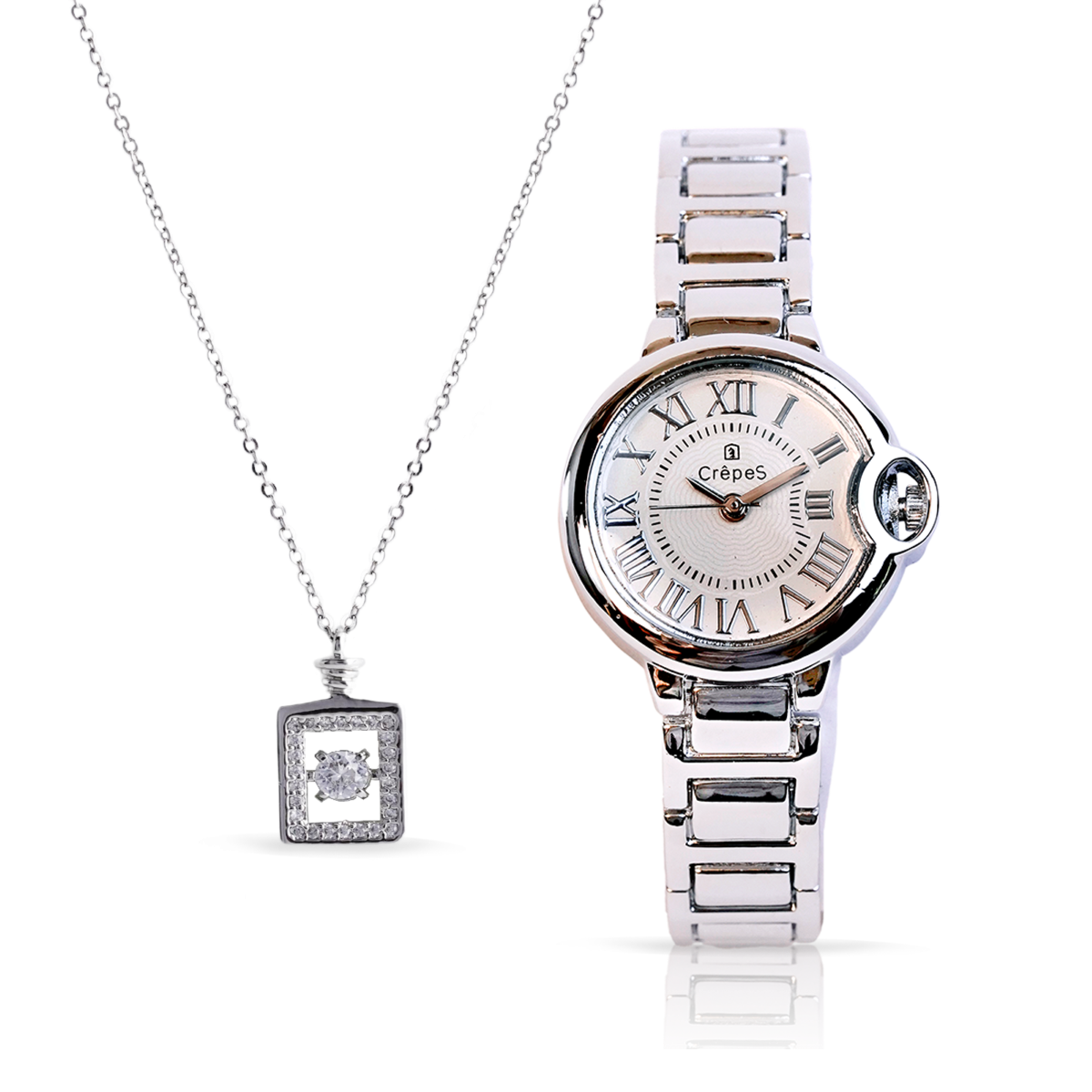 CLASSIC SILVER-WHITE & BOTTLE NECKLACE SILVER COMBO | WOMEN