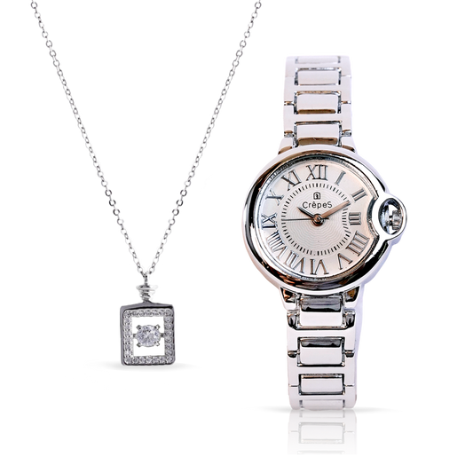 CLASSIC SILVER-WHITE & BOTTLE NECKLACE SILVER COMBO | WOMEN