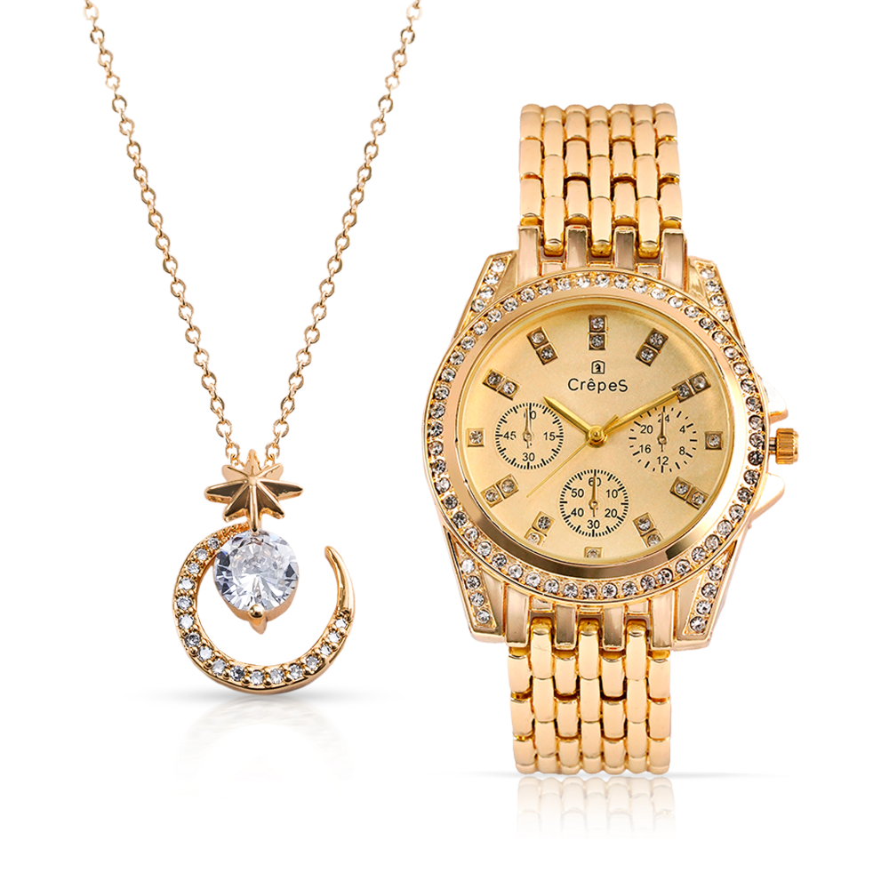 MAGNA STONE GOLD & MOON NECKLACE GOLD COMBO | WOMEN