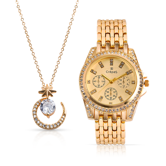 MAGNA STONE GOLD & MOON NECKLACE GOLD COMBO | WOMEN