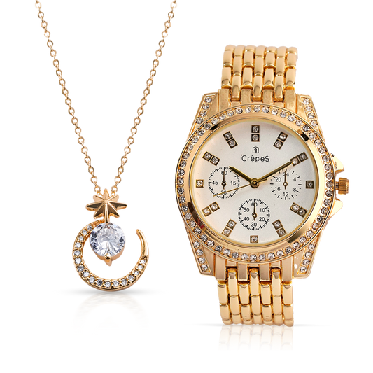 MAGNA STONE GOLD-WHITE & MOON NECKLACE GOLD COMBO | WOMEN