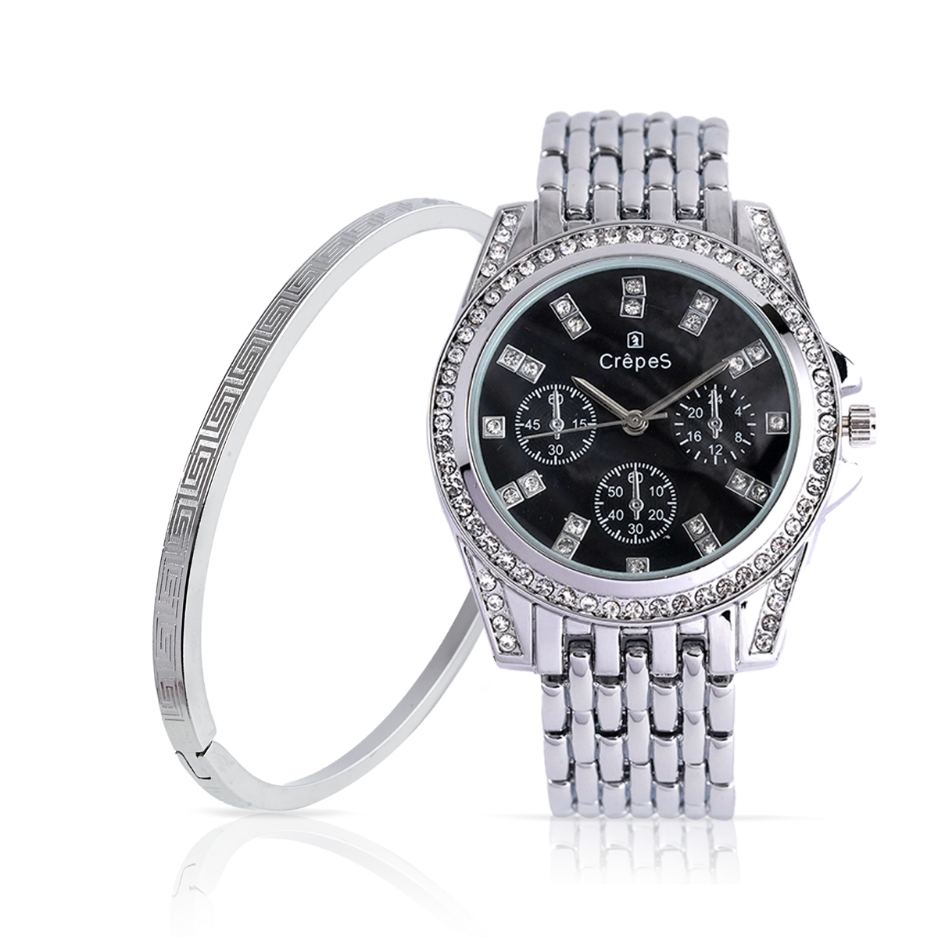 MAGNA STONE SILVER-BLACK & VERCE BRACELET SILVER COMBO | WOMEN