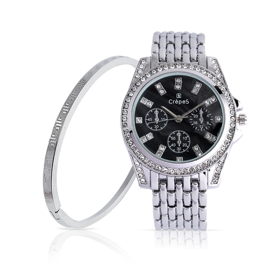 MAGNA STONE SILVER-BLACK & VERCE BRACELET SILVER COMBO | WOMEN