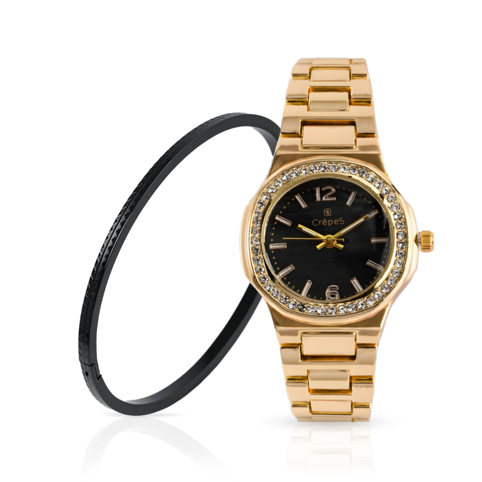 CURVA STONE GOLD-BLACK & ZIGZAG BRACELET BLACK COMBO | WOMEN