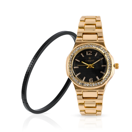 CURVA STONE GOLD-BLACK & ZIGZAG BRACELET BLACK COMBO | WOMEN