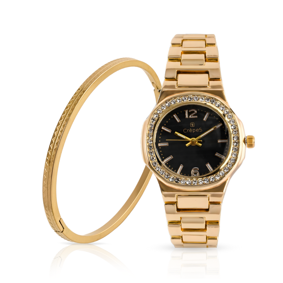 CURVA STONE GOLD-BLACK & ZIGZAG BRACELET GOLD COMBO | WOMEN