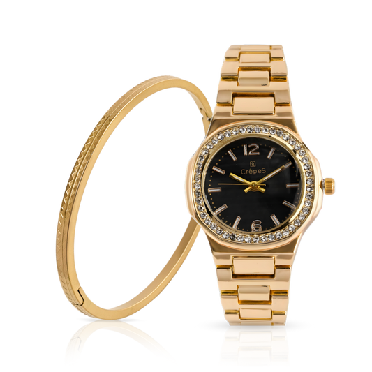 CURVA STONE GOLD-BLACK & ZIGZAG BRACELET GOLD COMBO | WOMEN