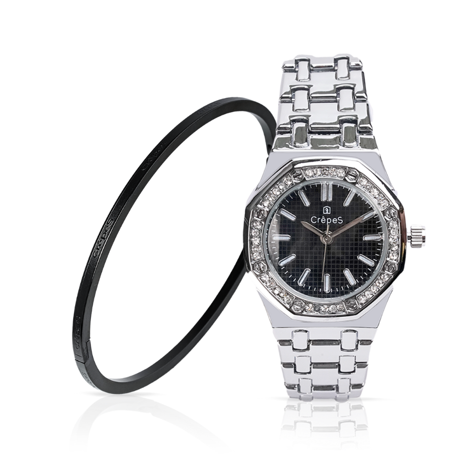 OCTA SILVER-BLACK & SIGNATURE BRACELET BLACK COMBO | WOMEN