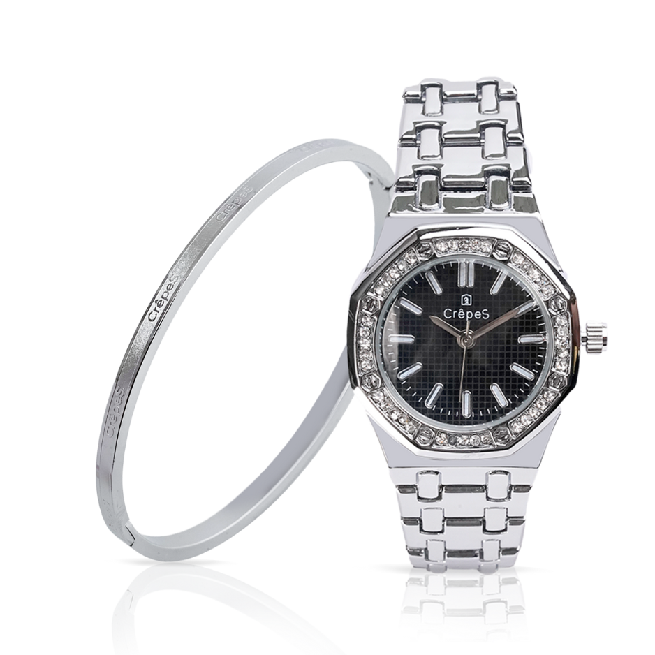 OCTA SILVER-BLACK & SIGNATURE BRACELET SILVER COMBO | WOMEN