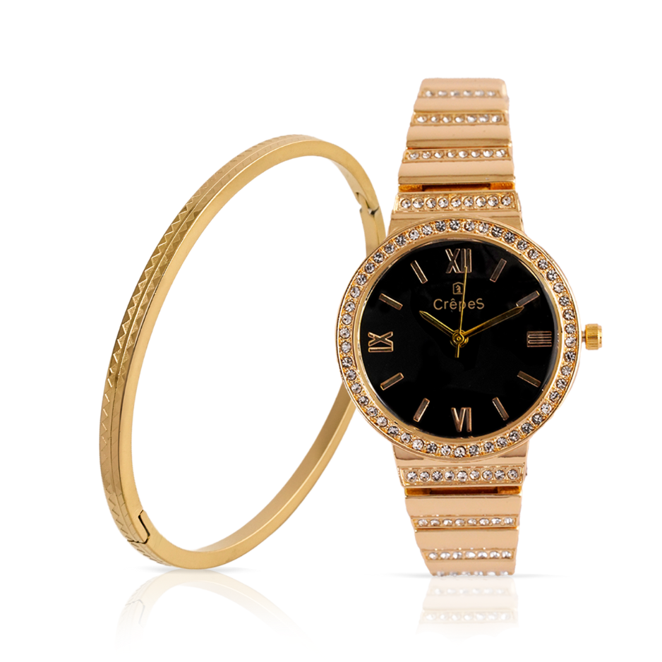 ORBIT GOLD-BLACK & ZIGZAG BRACELET GOLD COMBO | WOMEN