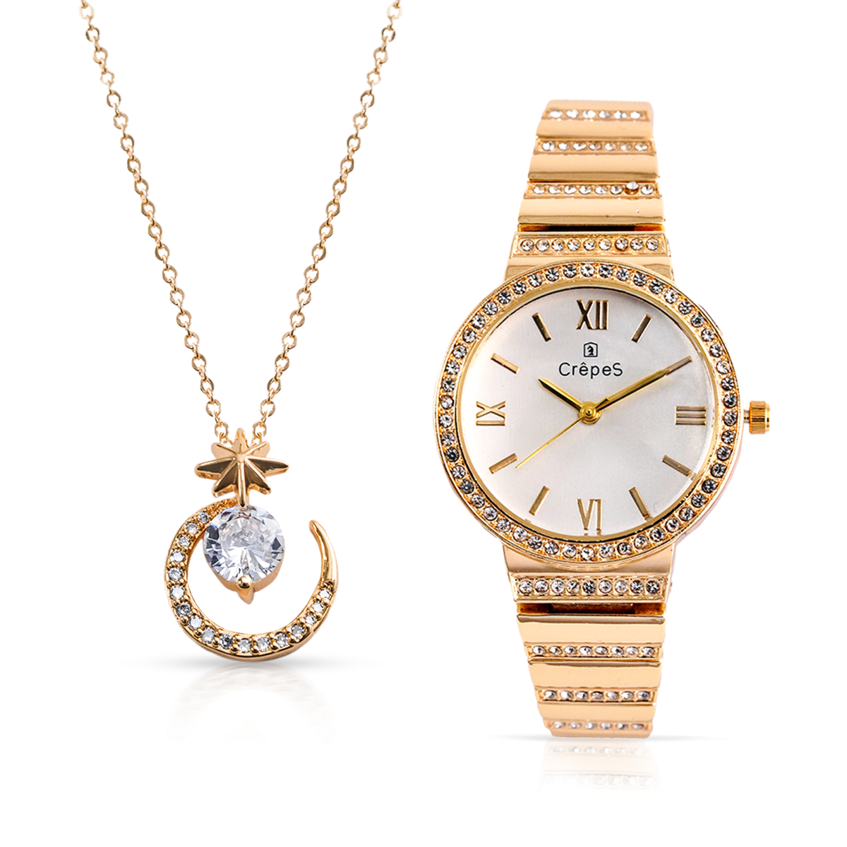 ORBIT GOLD-WHITE & MOON NECKLACE GOLD COMBO | WOMEN