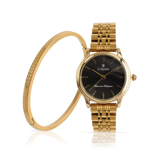 DOME GOLD-BLACK & ZIGZAG BRACELET GOLD COMBO | WOMEN