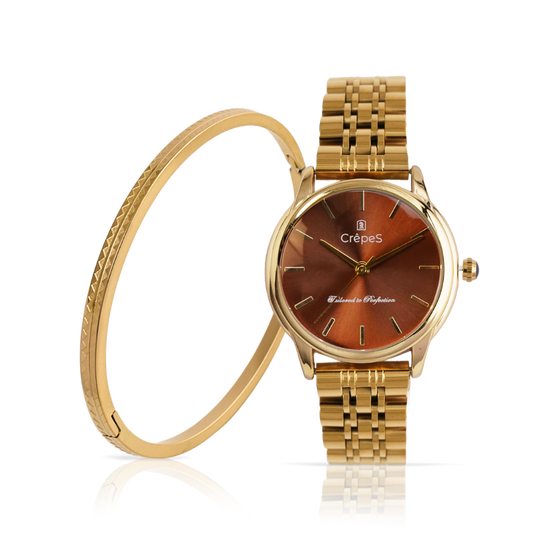 DOME GOLD-BROWN & ZIGZAG BRACELET GOLD COMBO | WOMEN