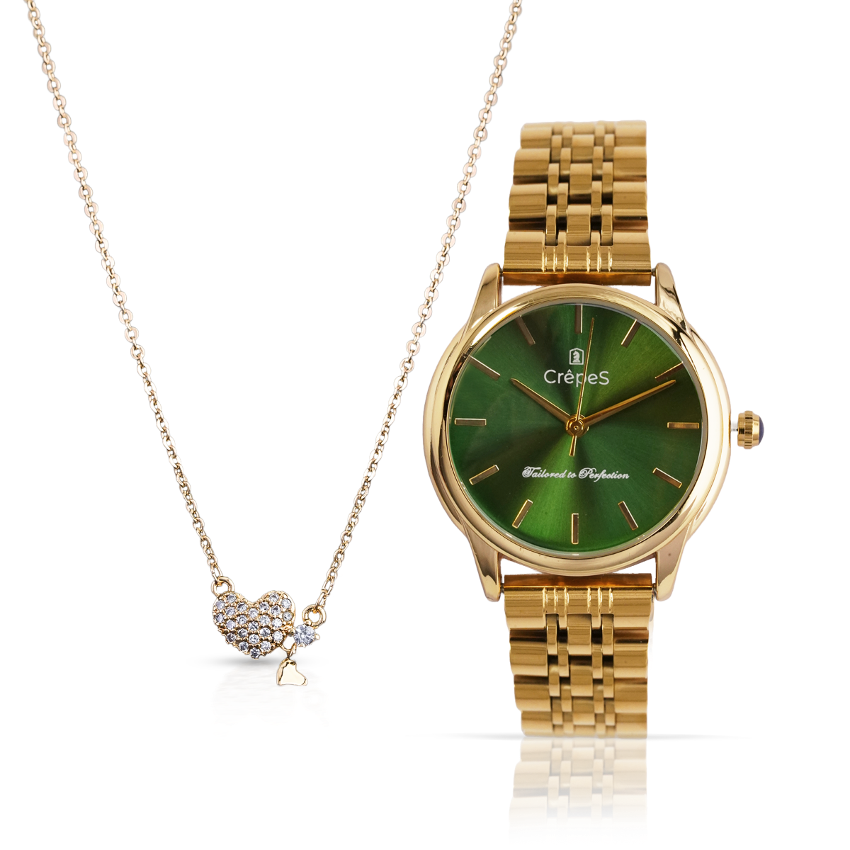 DOME GOLD-GREEN & LITTLE HEART NECKLACE GOLD COMBO | WOMEN