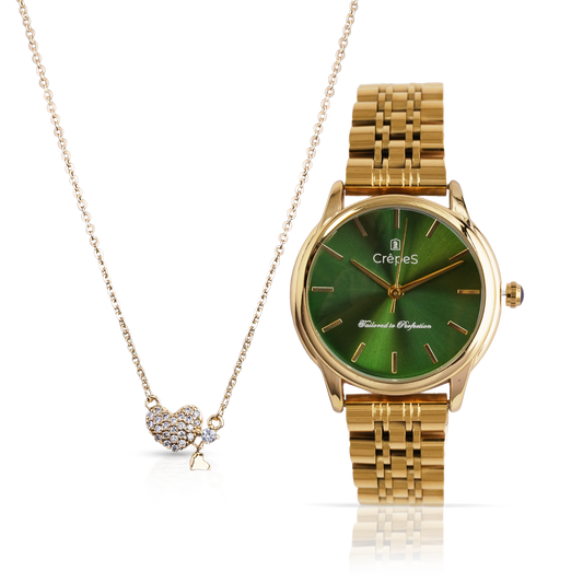 DOME GOLD-GREEN & LITTLE HEART NECKLACE GOLD COMBO | WOMEN