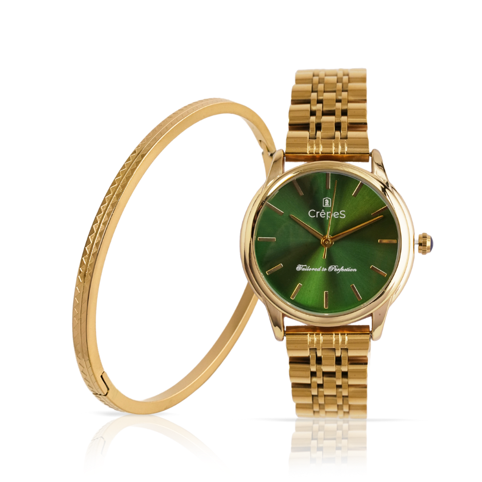 DOME GOLD-GREEN & ZIGZAG BRACELET GOLD COMBO | WOMEN