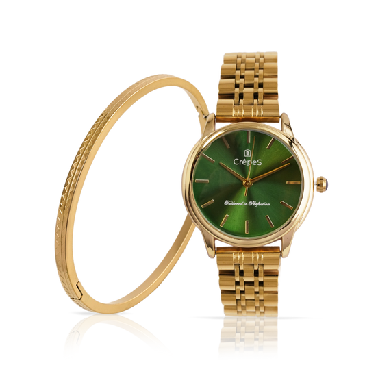 DOME GOLD-GREEN & ZIGZAG BRACELET GOLD COMBO | WOMEN