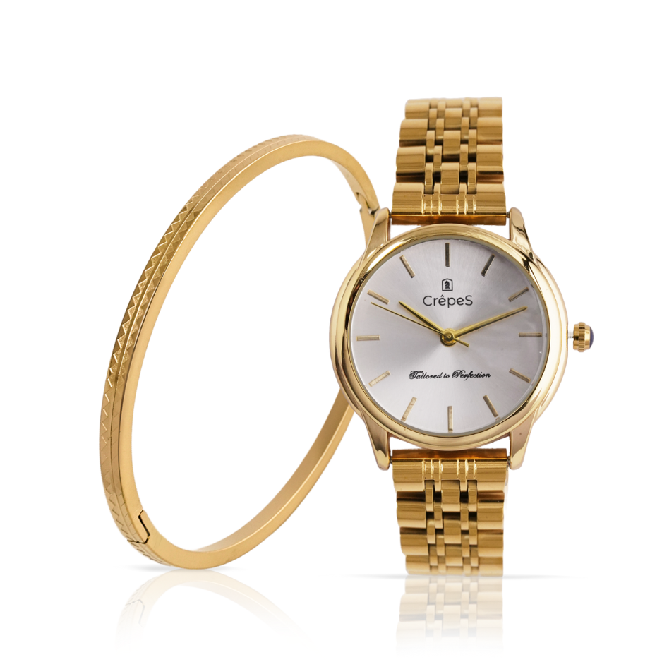 DOME GOLD-WHITE & ZIGZAG BRACELET GOLD COMBO | WOMEN