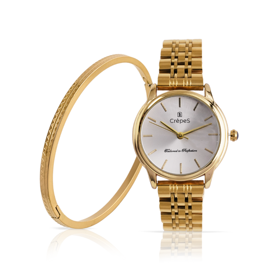 DOME GOLD-WHITE & ZIGZAG BRACELET GOLD COMBO | WOMEN