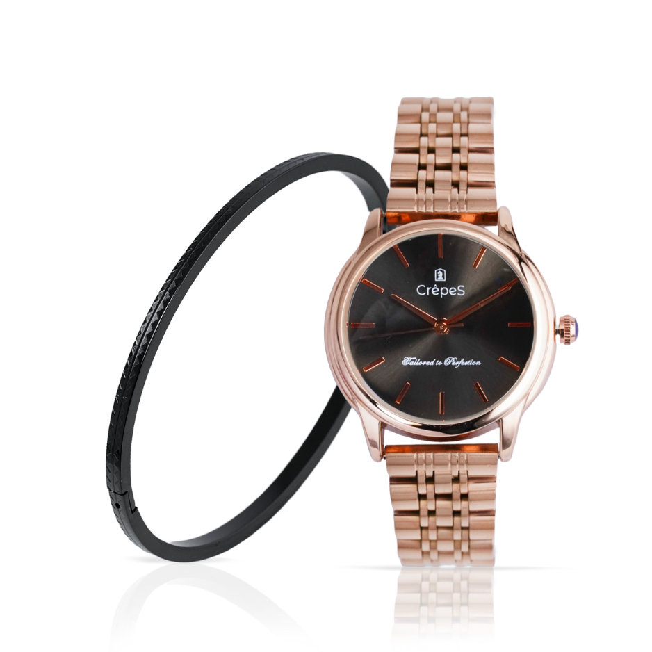 DOME ROSE GOLD-BLACK & ZIGZAG BRACELET BLACK COMBO | WOMEN