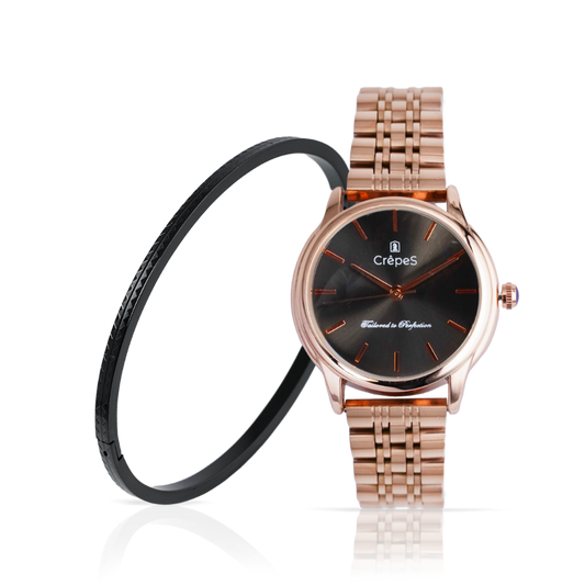 DOME ROSE GOLD-BLACK & ZIGZAG BRACELET BLACK COMBO | WOMEN