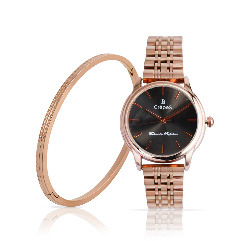 DOME ROSE GOLD-BLACK & ZIGZAG BRACELET ROSE-GOLD COMBO | WOMEN