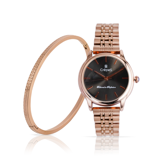 DOME ROSE GOLD-BLACK & ZIGZAG BRACELET ROSE-GOLD COMBO | WOMEN